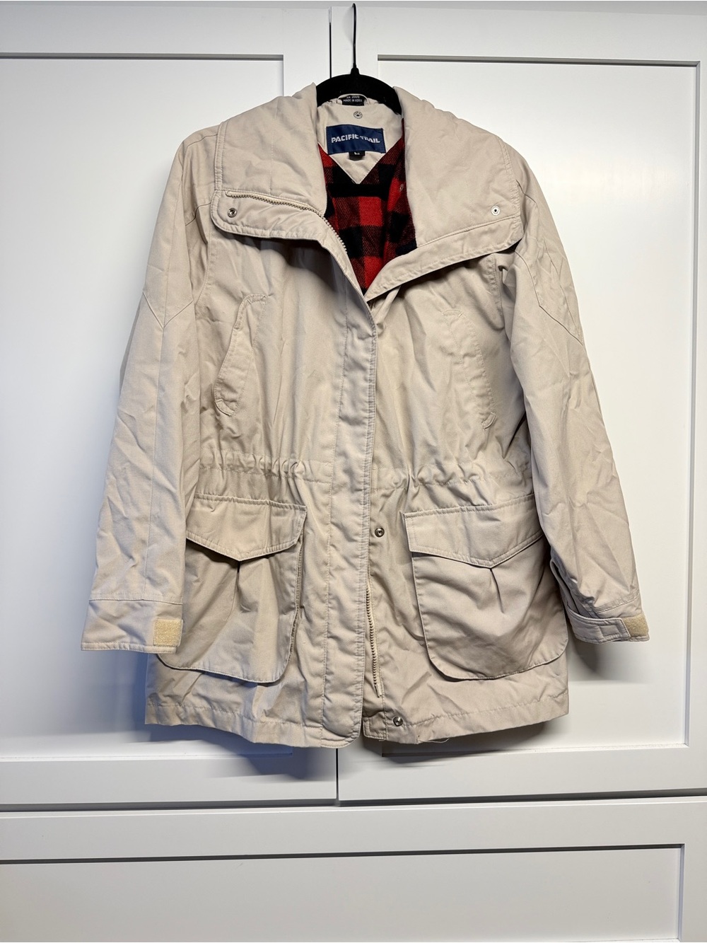 Pacific Trail Women's Cream Utility Jacket with Red Plaid Lining